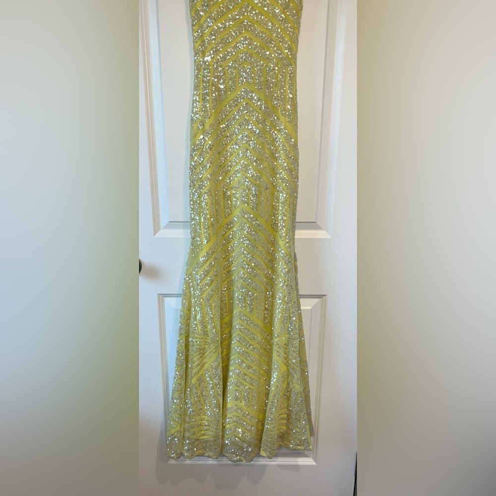 Jovani Size 4 Yellow Sequin Mermaid Gown With Corset Open Back Prom Evening - Picture 11 of 11